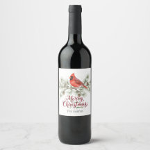 Christmas Cardinal Holiday Wine Label