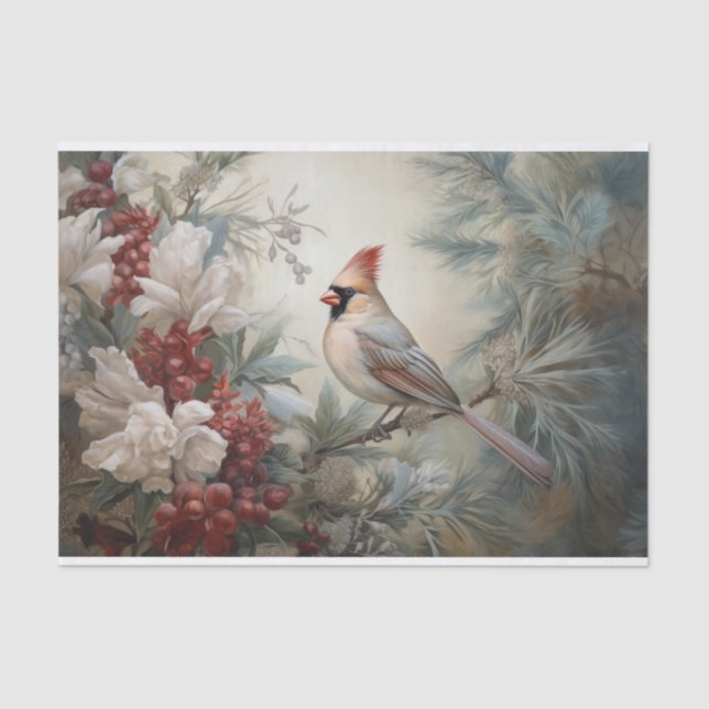 Christmas Cardinal Holly Berry in Winter Decoupage Tissue Paper (Front)