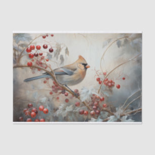 Christmas Cardinal Holly Berry in Winter Decoupage Tissue Paper