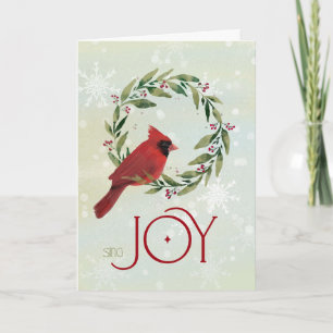 Christmas Cardinal in Festive Wreath with Sing Joy Card