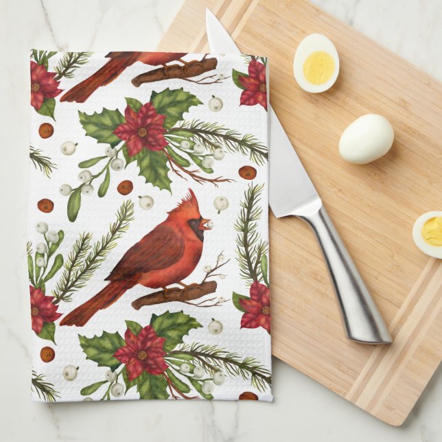 Christmas Cardinal Kitchen Towel (Quarter Fold)