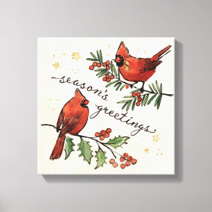 Christmas Cardinal Lovebirds Canvas Print