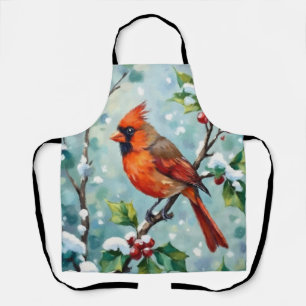 Christmas Cardinal on a Holly Branch Apron