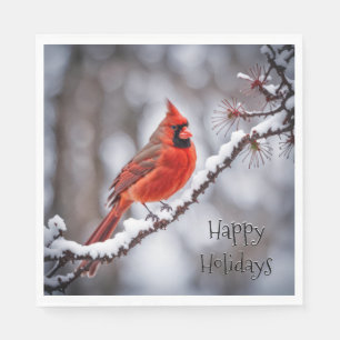 Christmas Cardinal On Winter Branch Napkin