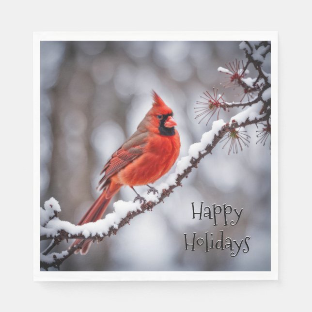 Christmas Cardinal On Winter Branch Napkin (Front)
