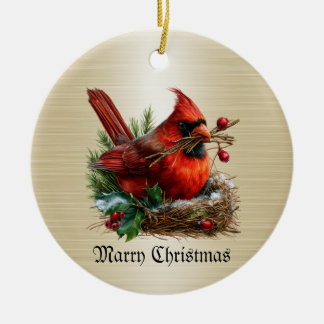 Christmas Cardinal Red Birds Flower Holidays Party Ceramic Ornament
