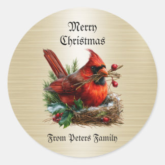Christmas Cardinal Red Birds Flower Holidays Party Classic Round Sticker