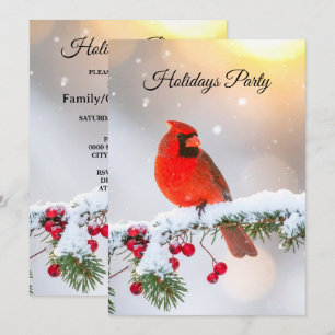 Christmas Cardinal Red Birds Flower Holidays Party Invitation