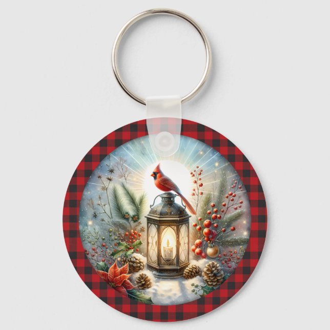 Christmas Cardinal Remember Loved one Lantern Keychain (Front)