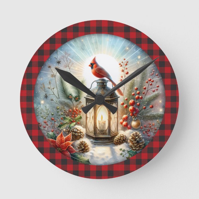Christmas Cardinal Remember Loved one Lantern Round Clock (Front)
