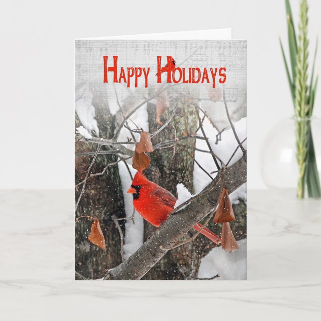 Christmas Cardinal with snowflakes Holiday Card (Front)