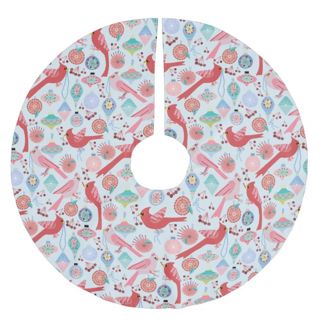 Christmas Cardinals Midcentury Modern Brushed Polyester Tree Skirt (Front)