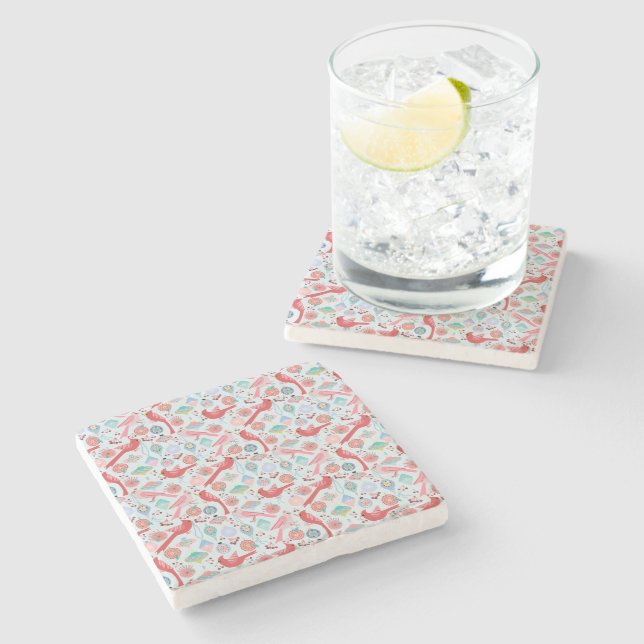 Christmas Cardinals Midcentury Modern Stone Coaster (Side)