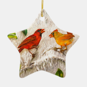 Christmas Cardinals redbirds Ceramic Ornament