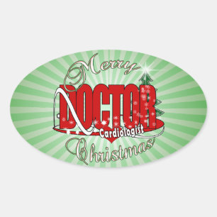 CHRISTMAS CARDIOLOGIST DOCTOR OVAL STICKER