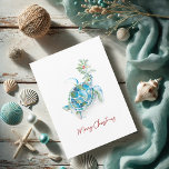 Christmas Cards Coastal Watercolor Sea Turtle<br><div class="desc">These beach Christmas cards feature a tropical sea turtle in shades of turquoise and blue. The words Merry Christmas are set in a complimentary red script typography. The card opens to reveal your custom warmest wishes greeting. Personalize with your name. A festive choice for coastal holidays. Order as many as...</div>