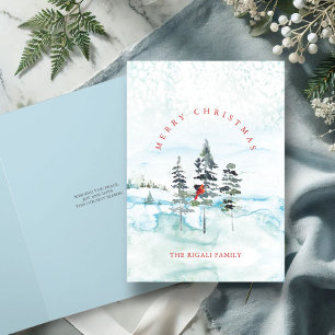 Christmas Cards in Watercolor Snowy Forest 