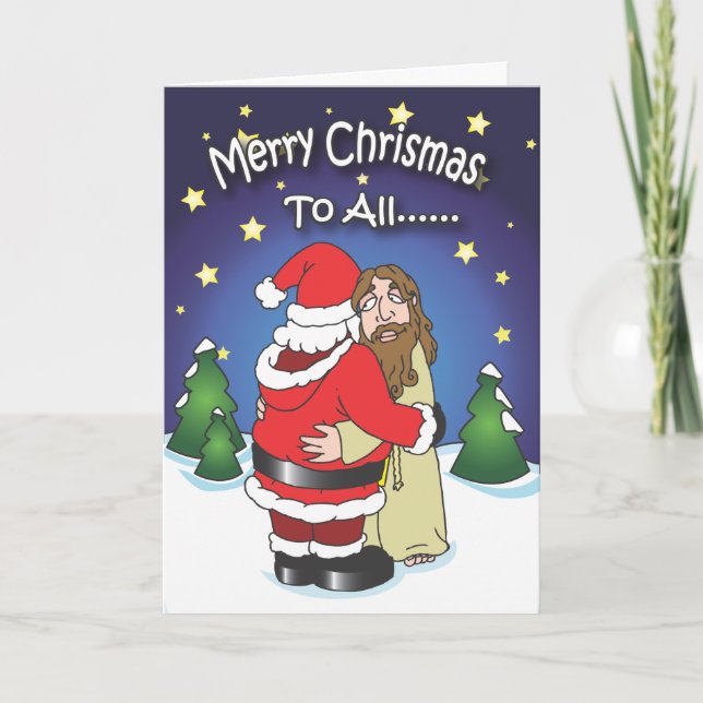 Christmas cards, Santa Hugging Jesus Holiday Card (Front)