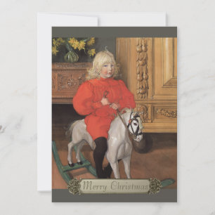 Christmas Carl Larsson Boy on rocking horse CC1065 Holiday Card