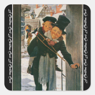 Christmas Carol "Bob Cratchit and Tiny Tim Square Sticker