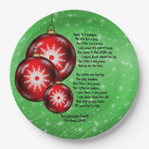 Christmas Carol Lyrics Away In A Manger 9" Paper Plate