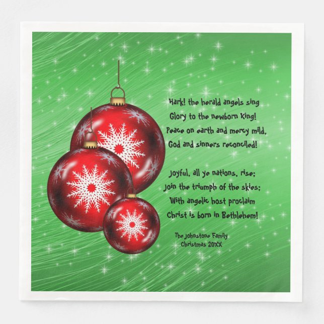 Christmas Carol Lyrics Hark Herald Angels Napkin (Front)