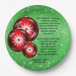Christmas Carol Lyrics Joy To The World - 9" Paper Plate