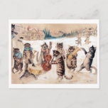 Christmas Carol Singing, Louis Wain Postcard<br><div class="desc">*You can customize the background colour of this item freely using "Edit Design". Louis Wain (5 August 1860 – 4 July 1939) was an English artiste known for his drawings, which consistently featured anthropomorphised large-eyed cats and kittens. In his later years he may have suffered from schizophrenia (although this claim...</div>