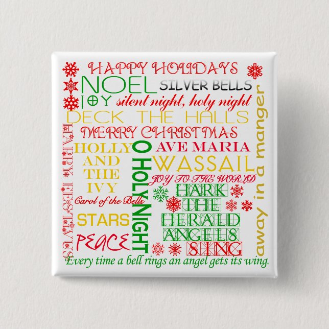 Christmas Carol Titles on Tshirts, Apparel, Gifts 2 Inch Square Button (Front)
