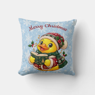 Christmas Caroler Rubber Duck Winter Decor Throw Pillow