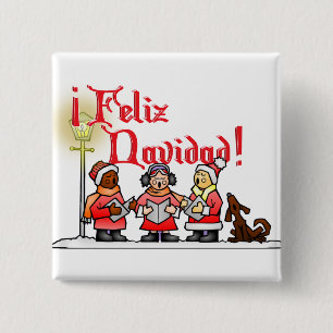 Christmas Carolers - Feliz Navidad 2 Inch Square Button