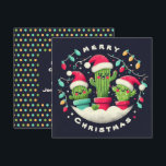 Christmas Carolers Potted Santa Cactus Plants Holiday Card<br><div class="desc">Personalizable funny cartoon illustration of potted cactus plants Wearing Santa hats surrounded my circular snow,  caroling. String lights hang overhead.</div>