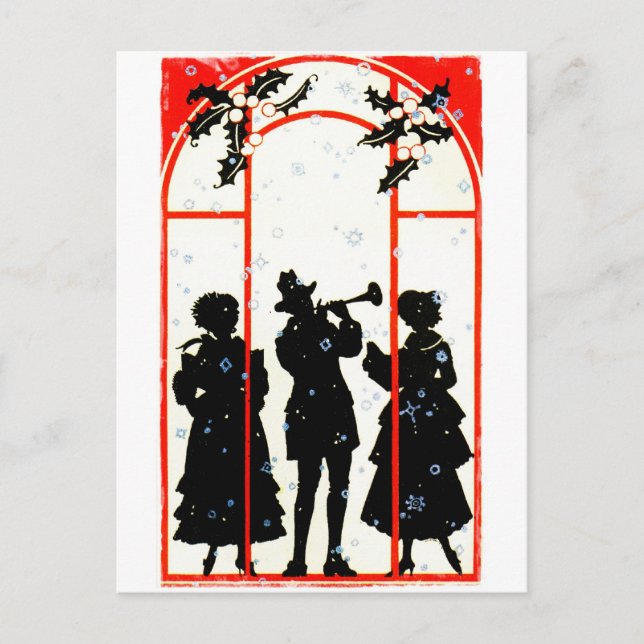 Christmas Carolers Silhouette 1920 Holiday Postcard (Front)