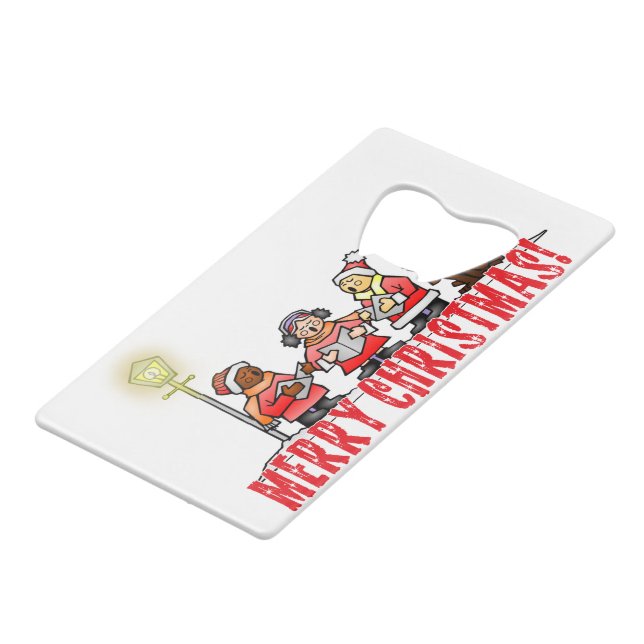 Christmas Carolers Sing Merry Christmas Wallet Bottle Opener (Front Angled)