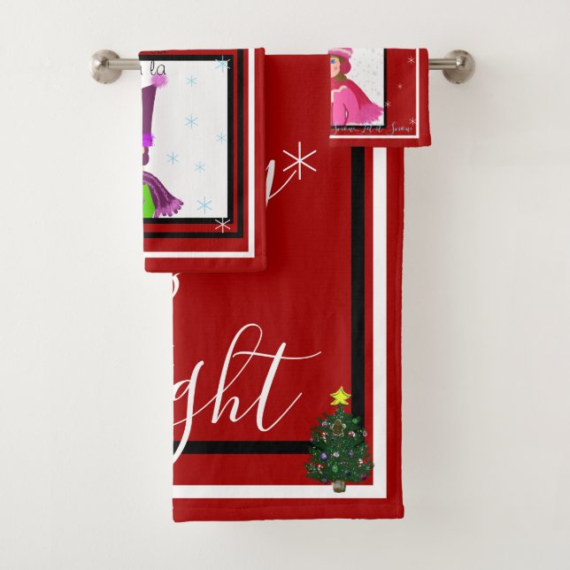 Christmas Carolers Snowflakes Bath Towel Set (Insitu)