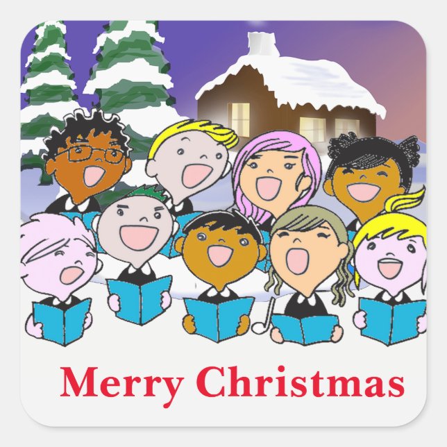 Christmas Carolers Square Stickers (Front)