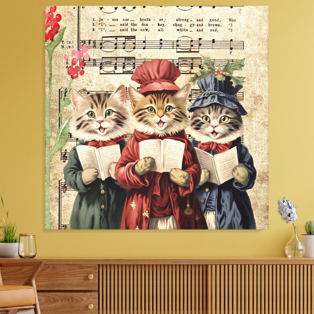 Christmas Caroling Cats Canvas Print (Insitu(LivingRoom))