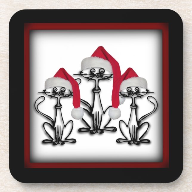 Christmas Caroling Cats Joyous Fun Coaster (Front)