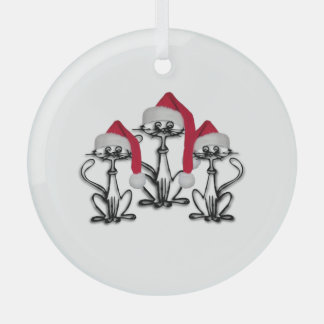 Christmas Caroling Cats Joyous Fun Glass Ornament