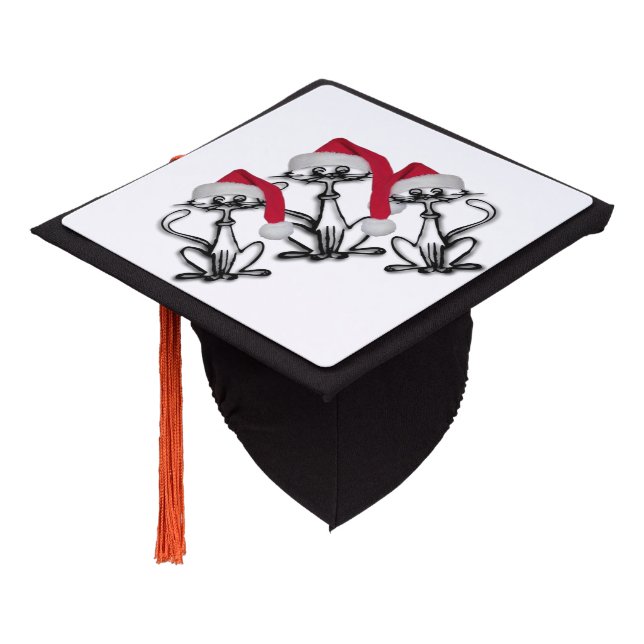 Christmas Caroling Cats Joyous Fun Graduation Cap Topper (Angled)