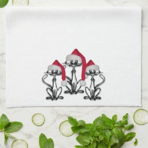 Christmas Caroling Cats Joyous Fun Kitchen Towel