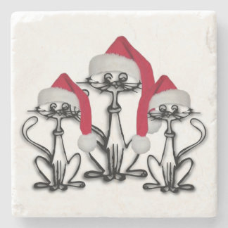 Christmas Caroling Cats Joyous Fun Stone Coaster