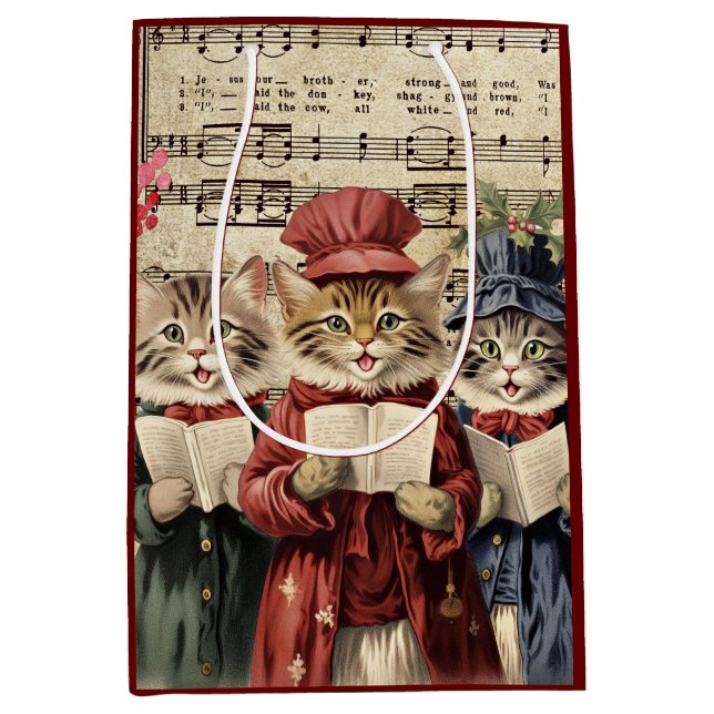 Christmas Caroling Cats Medium Gift Bag (Front)