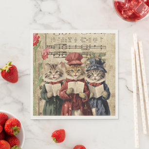 Christmas Caroling Cats Napkin