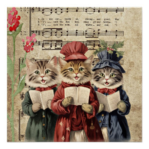 Christmas Caroling Cats Poster