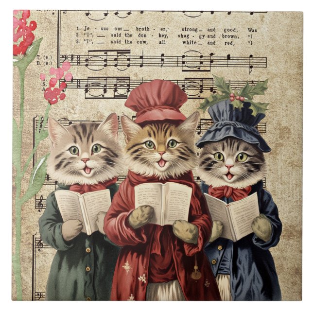 Christmas Caroling Cats Tile (Front)