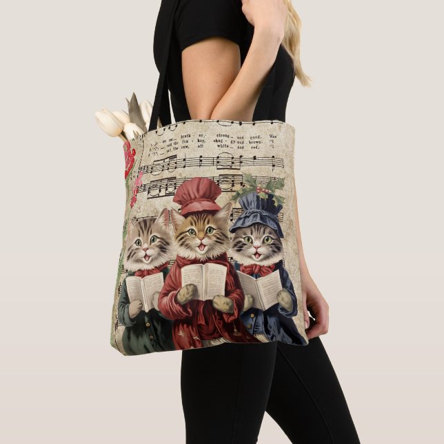 Christmas Caroling Cats Tote Bag (Close Up)