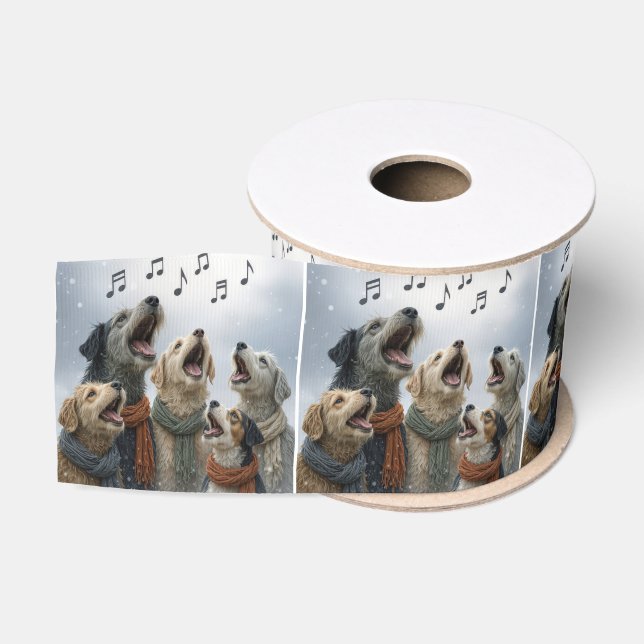 Christmas Caroling Dogs In Snowflakes Grosgrain Ribbon (Spool)