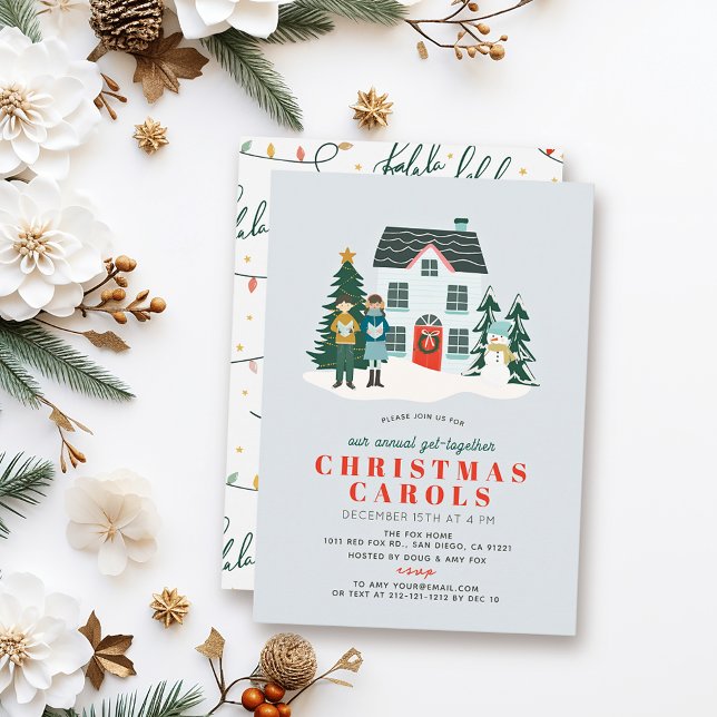 Christmas Caroling Musical Carol Play Blue Holiday Invitation (Creator Uploaded)