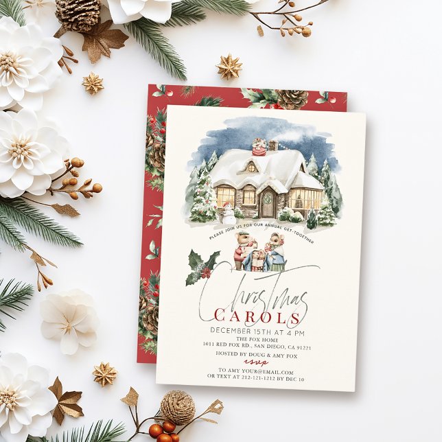 Christmas Caroling Musical Carol Play Mice Holiday Invitation (Creator Uploaded)